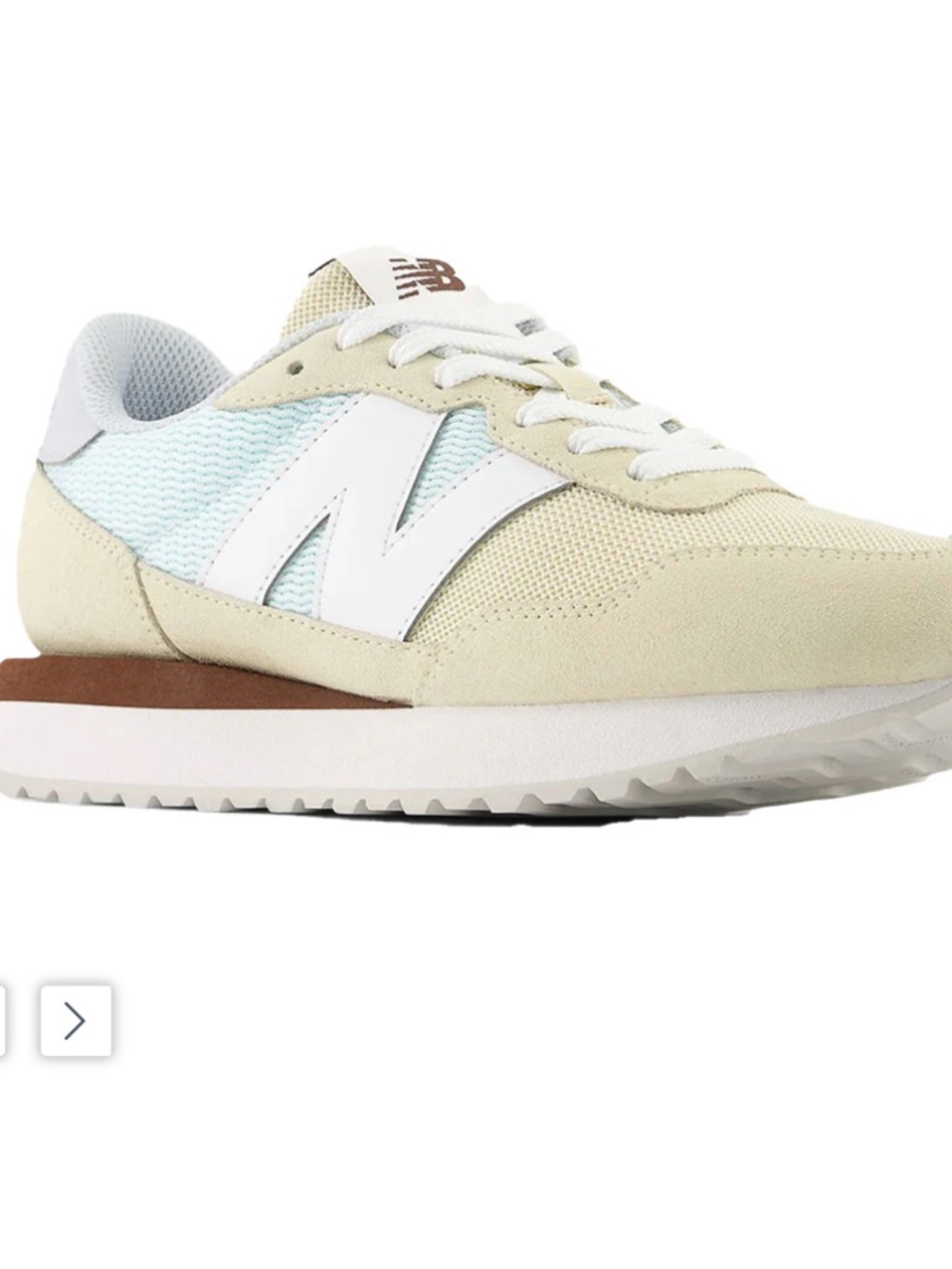 New Balance 237 Bone with Glint Blue and Brown Size 6